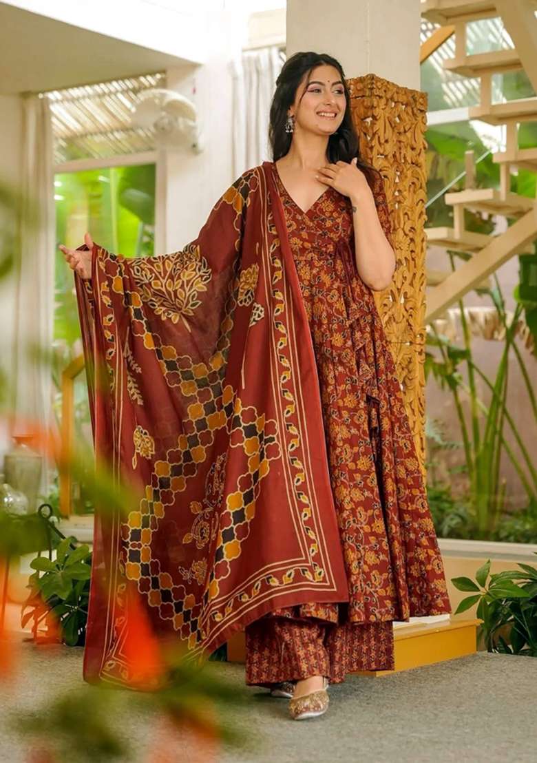 Multicolor Printed Silk Kurta Set - Indya