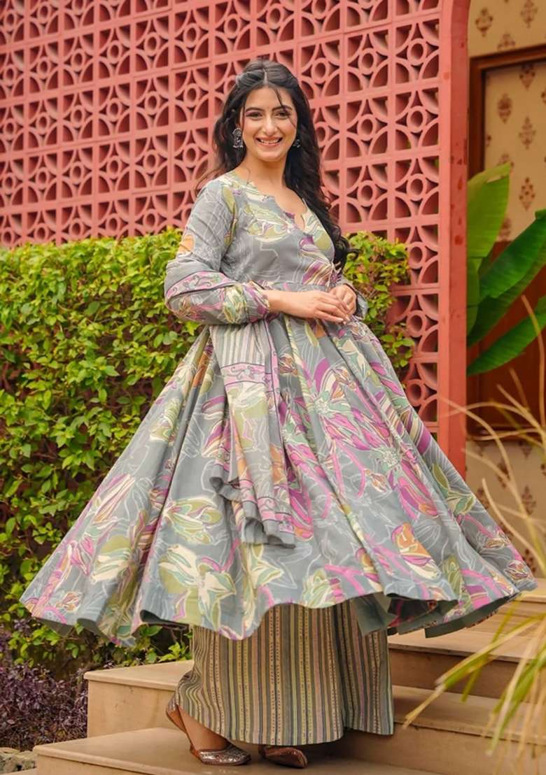 Multicolor Printed Silk Kurta Set - Indya