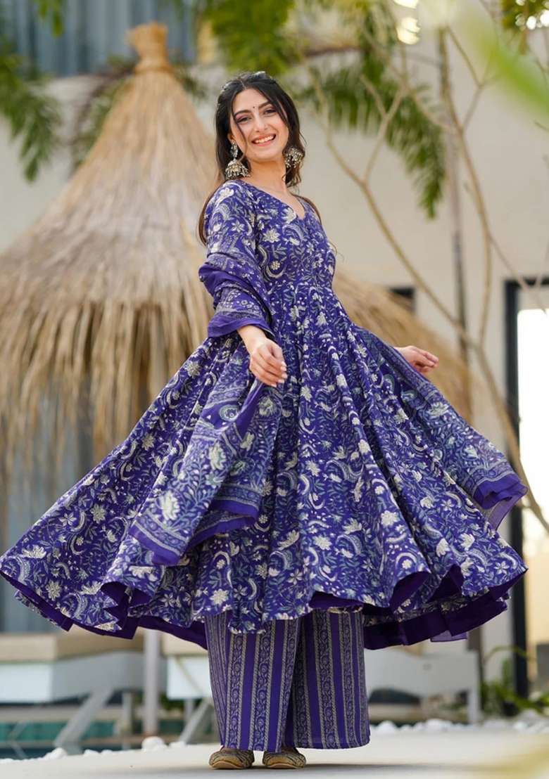 Multicolor Printed Silk Kurta Set - Indya