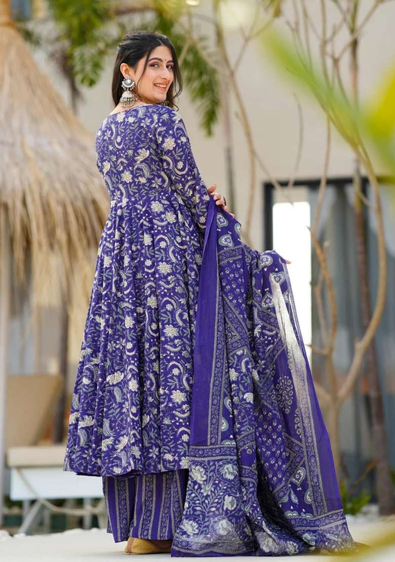 Multicolor Printed Silk Kurta Set - Indya