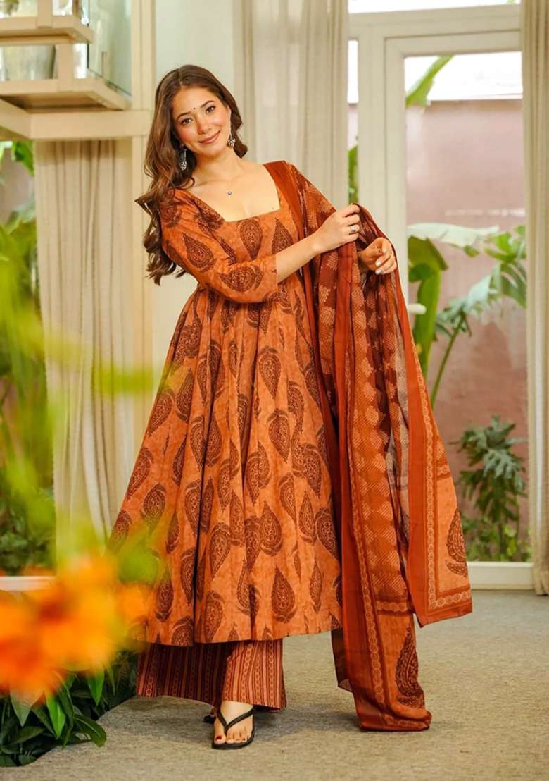 Multicolor Printed Silk Kurta Set - Indya