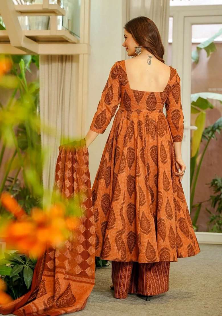 Multicolor Printed Silk Kurta Set - Indya