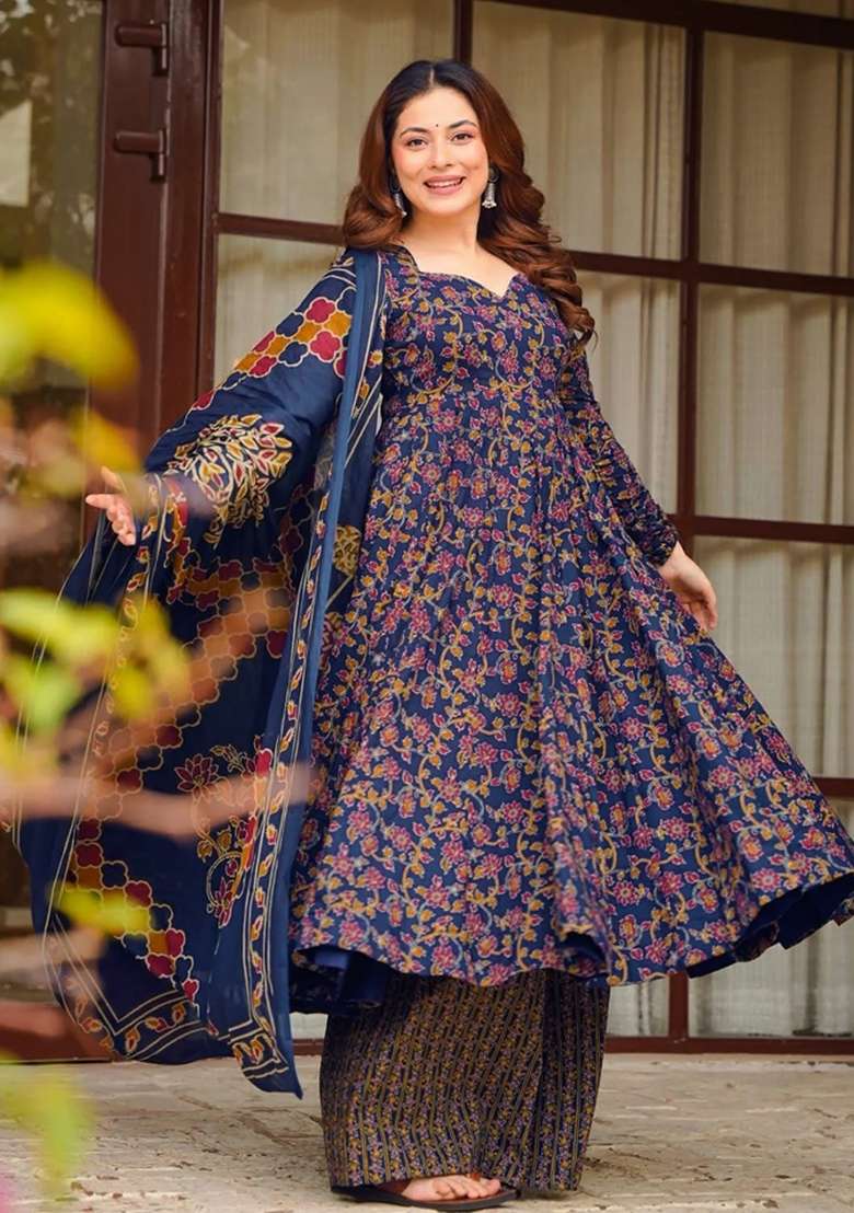 Multicolor Printed Silk Kurta Set - Indya