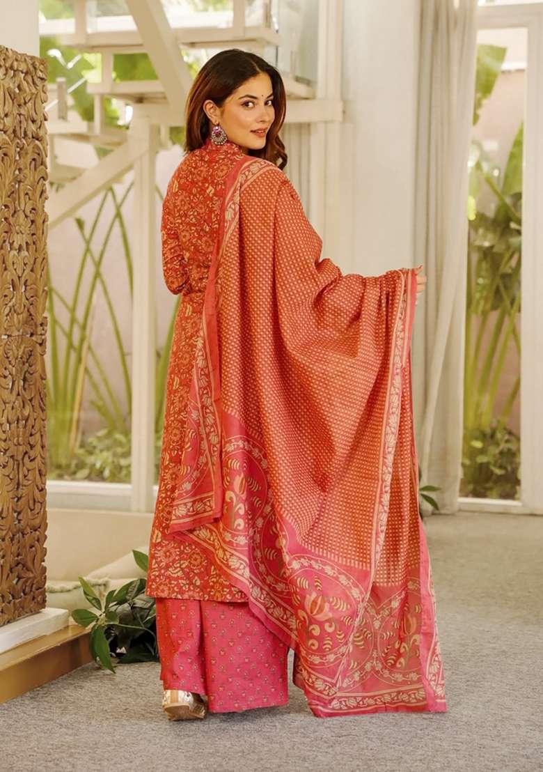 Magenta Printed Cotton Kurta Set - Indya