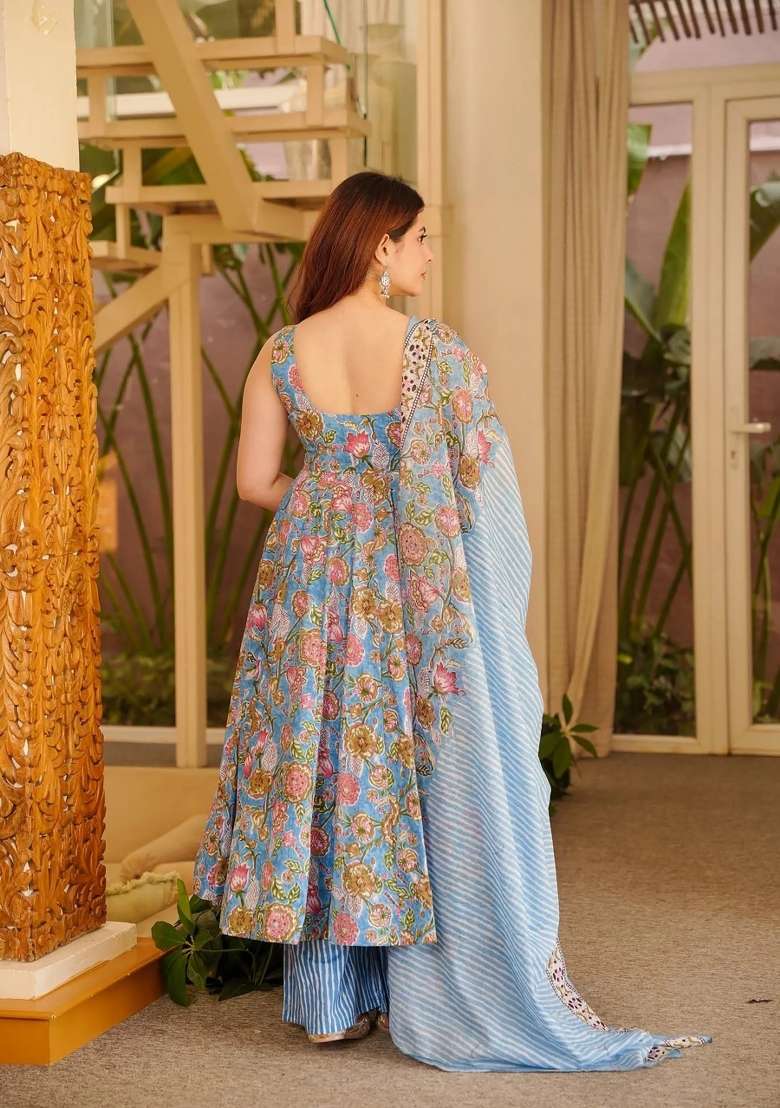 Multicolor Printed Silk Kurta Set - Indya