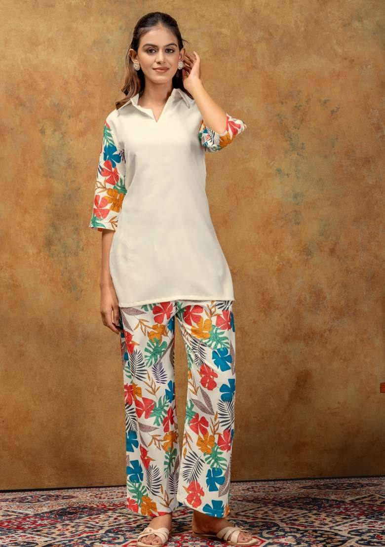 Yellow Printed Cotton Kurta Set - Indya