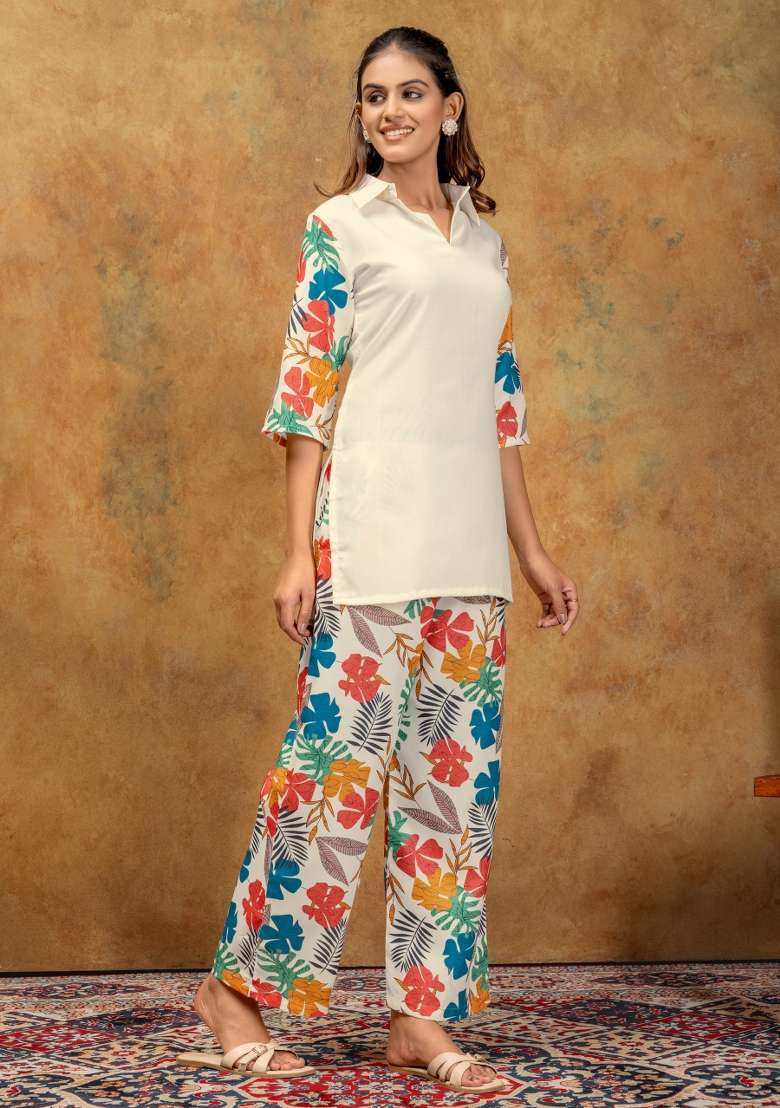 Yellow Printed Cotton Kurta Set - Indya