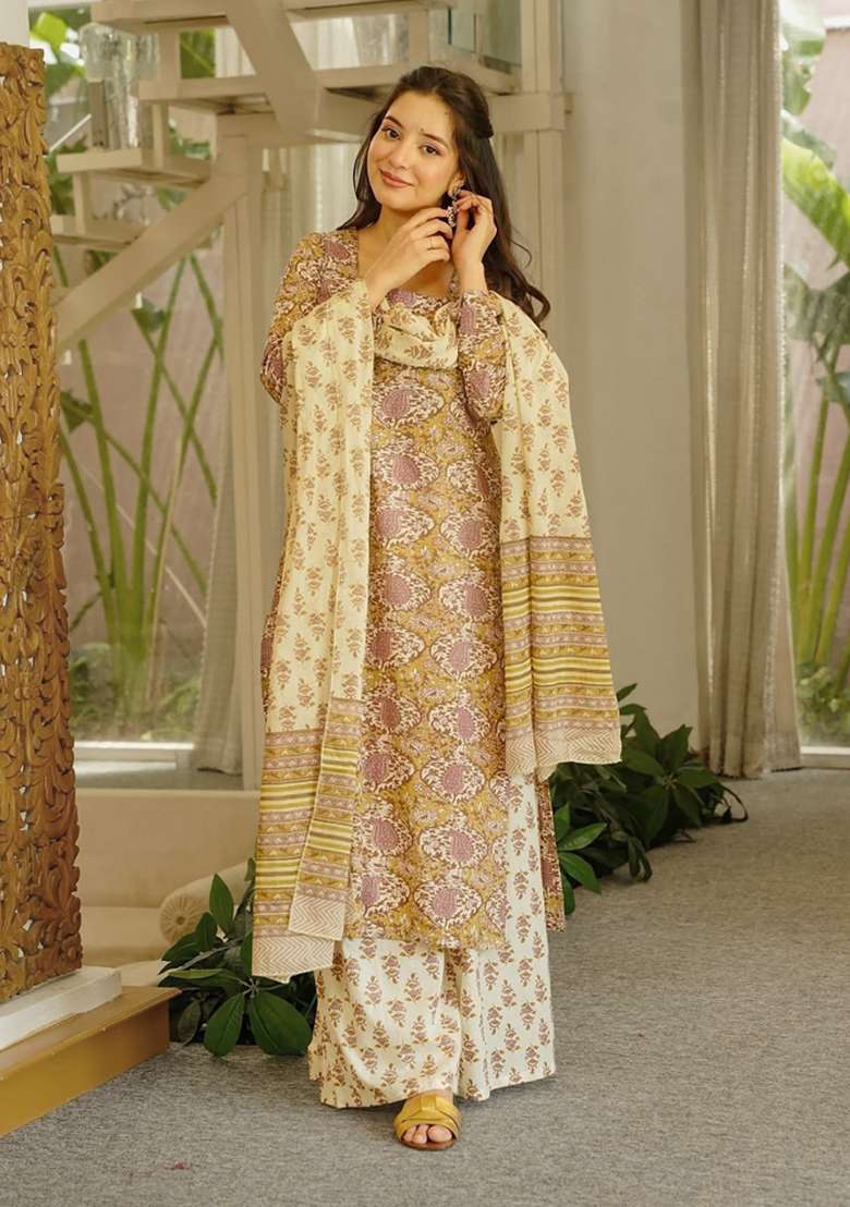 Multicolor Printed Cotton Kurta Set - Indya