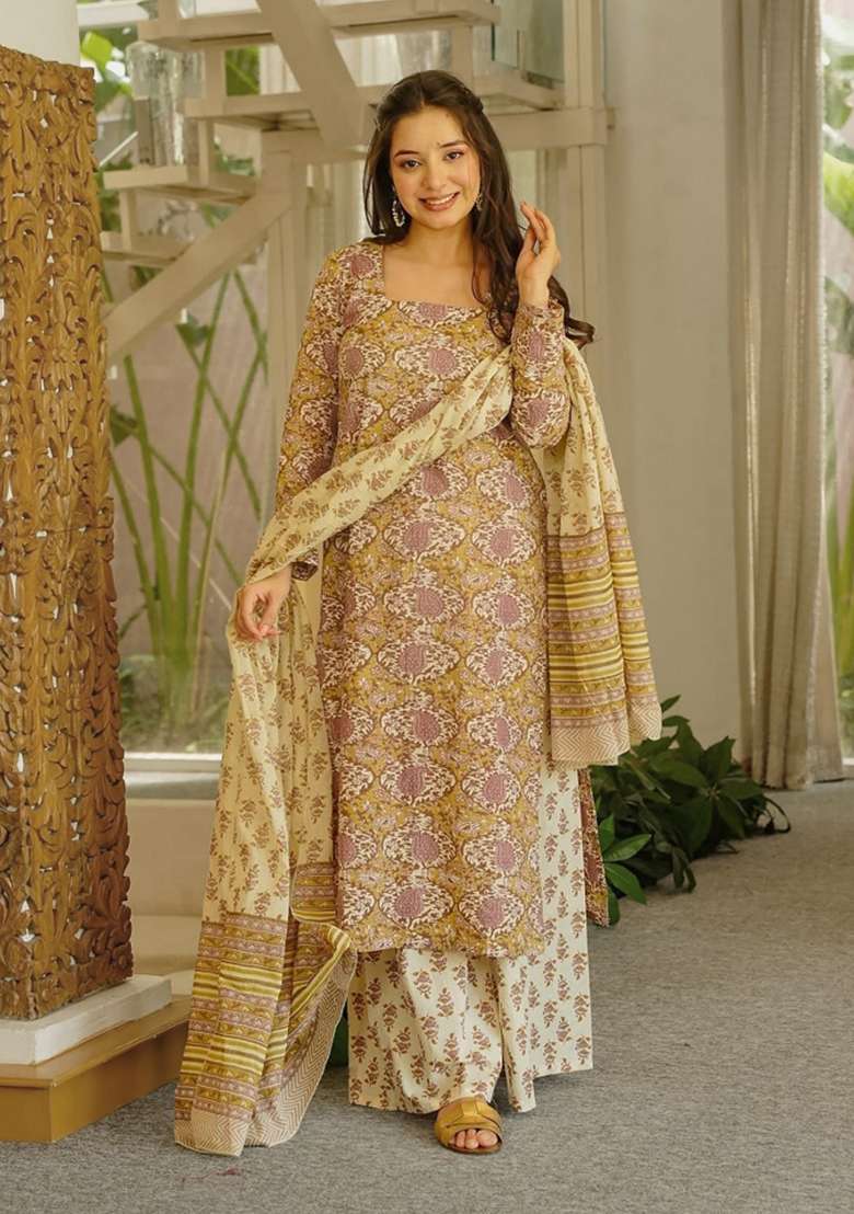 Multicolor Printed Cotton Kurta Set - Indya