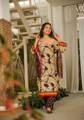 Brown Printed Cotton Kurta Set