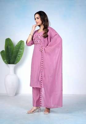 Pink Embroidery Cotton Kurta Set