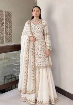 Ivory Embroidery Net Palazzo Set