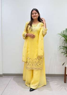 Super Yellow Embroidery Silk Kurta Set