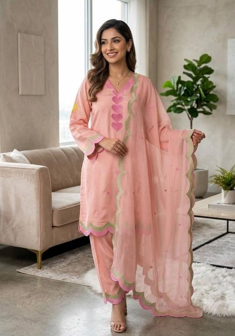 Light Pink Embroidery Chanderi Kurta Set