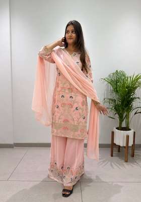Baby Pink Embroidery Georgette Palazzo Set