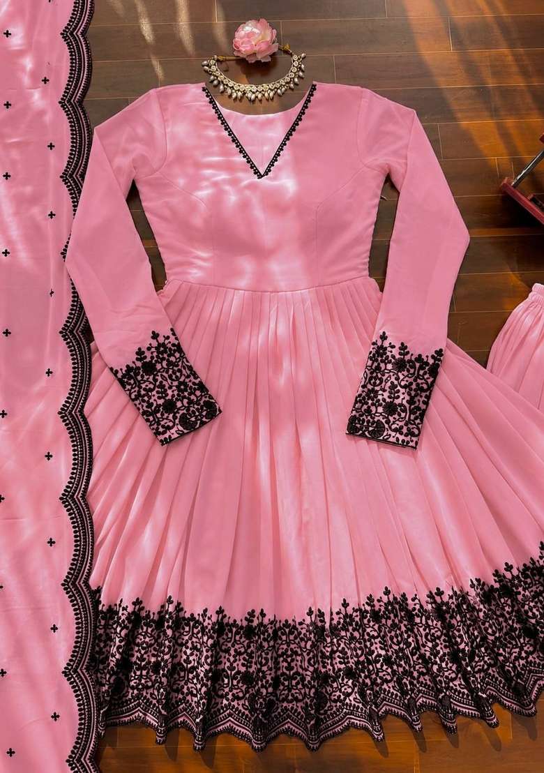Rose Pink Embroidery Georgette Palazzo Set - Indya