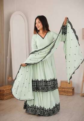 Mint Green Embroidery Georgette Palazzo Set