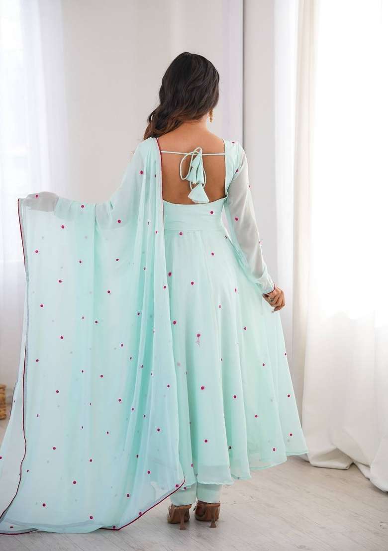 Pastel Green Embroidery Georgette Anarkali Set - Indya