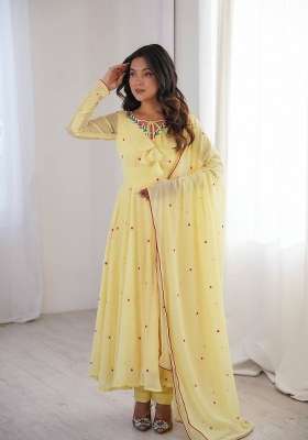 Light Yellow Embroidery Georgette Anarkali Set