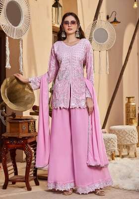 Light Pink Embroidery Georgette Palazzo Set