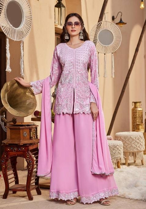 Light Pink Embroidery Georgette Palazzo Set