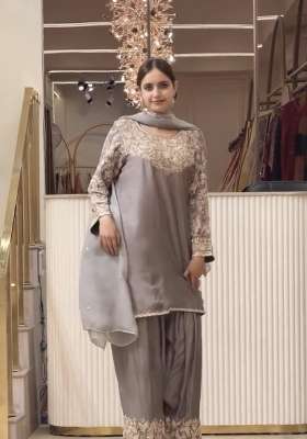 Grey Embroidery Silk Palazzo Set