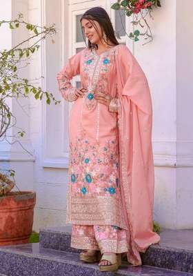 Pink Embroidery Silk Palazzo Set