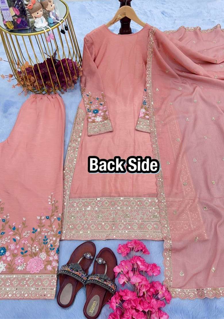Pink Embroidery Silk Palazzo Set - Indya