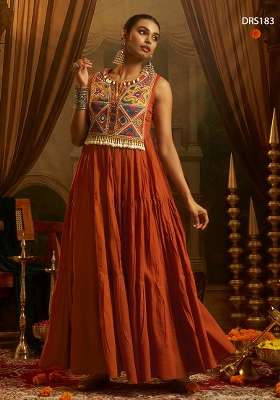 Rust Orange Embroidery Cotton Gown