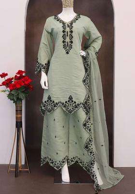 Pista Embroidery Silk Palazzo Set