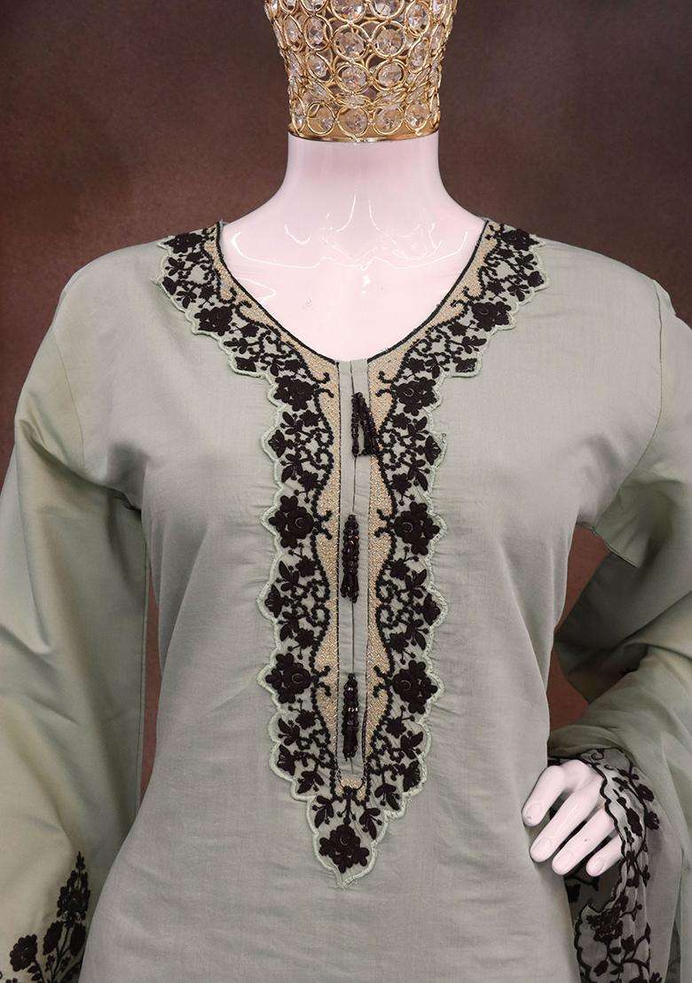 Pista Embroidery Silk Palazzo Set - Indya
