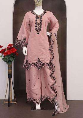 Pink Embroidery Silk Palazzo Set