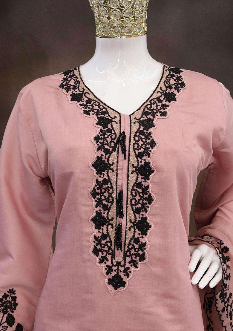 Pink Embroidery Silk Palazzo Set - Indya