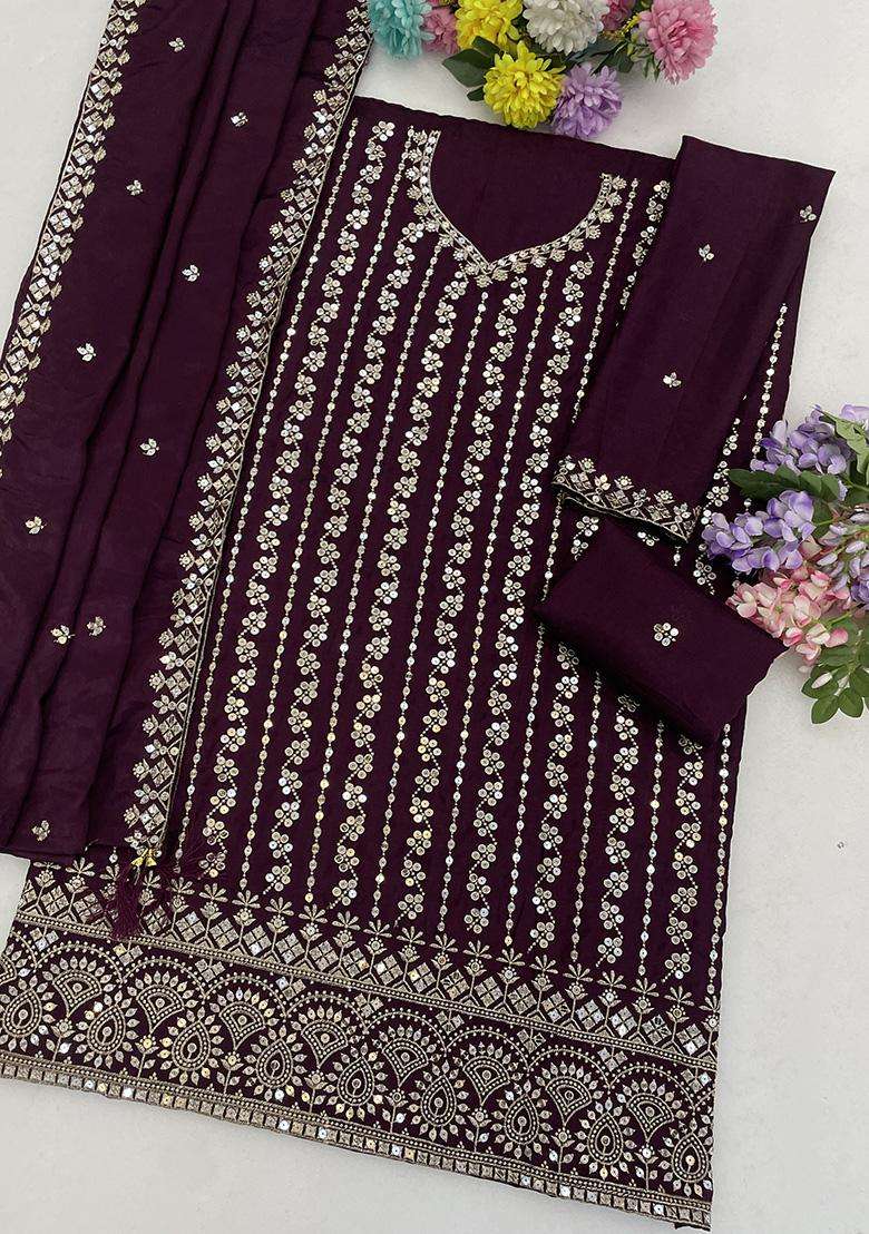 Deep Sequin Work Silk Sharara Set - Indya