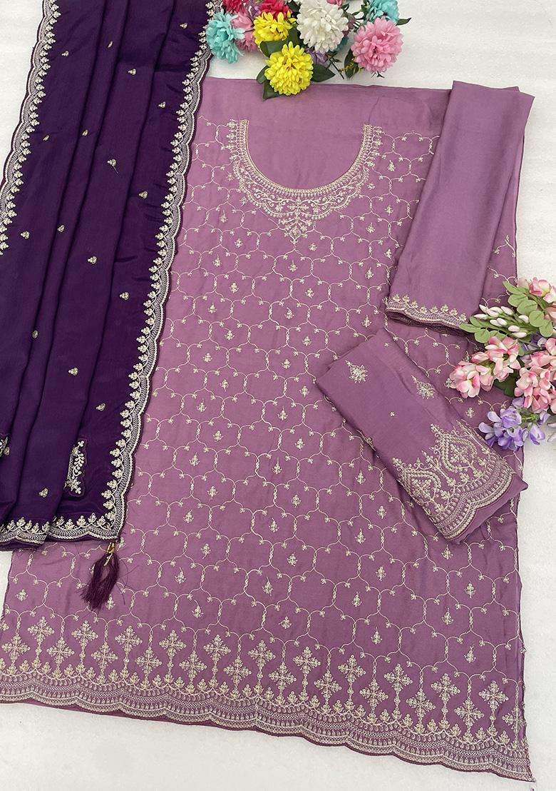 Lavender Sequin Work Silk Sharara Set - Indya