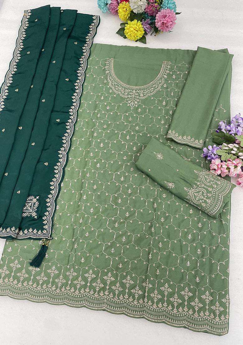Sage Sequin Work Silk Sharara Set - Indya