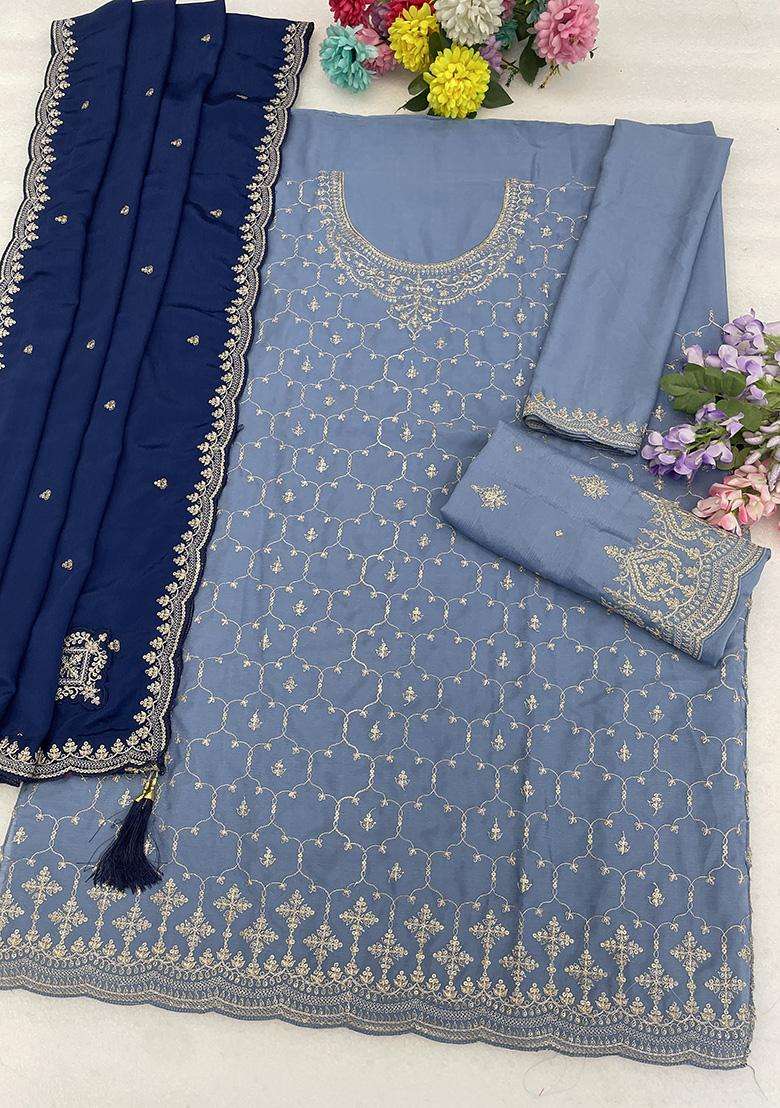 Sky Sequin Work Silk Sharara Set - Indya