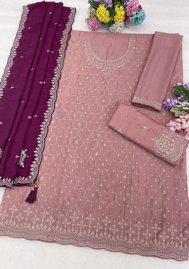 Dusty Sequin Work Silk Sharara Set - Indya
