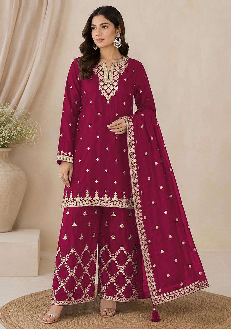 Rani Sequin Work Silk Palazzo Set - Indya