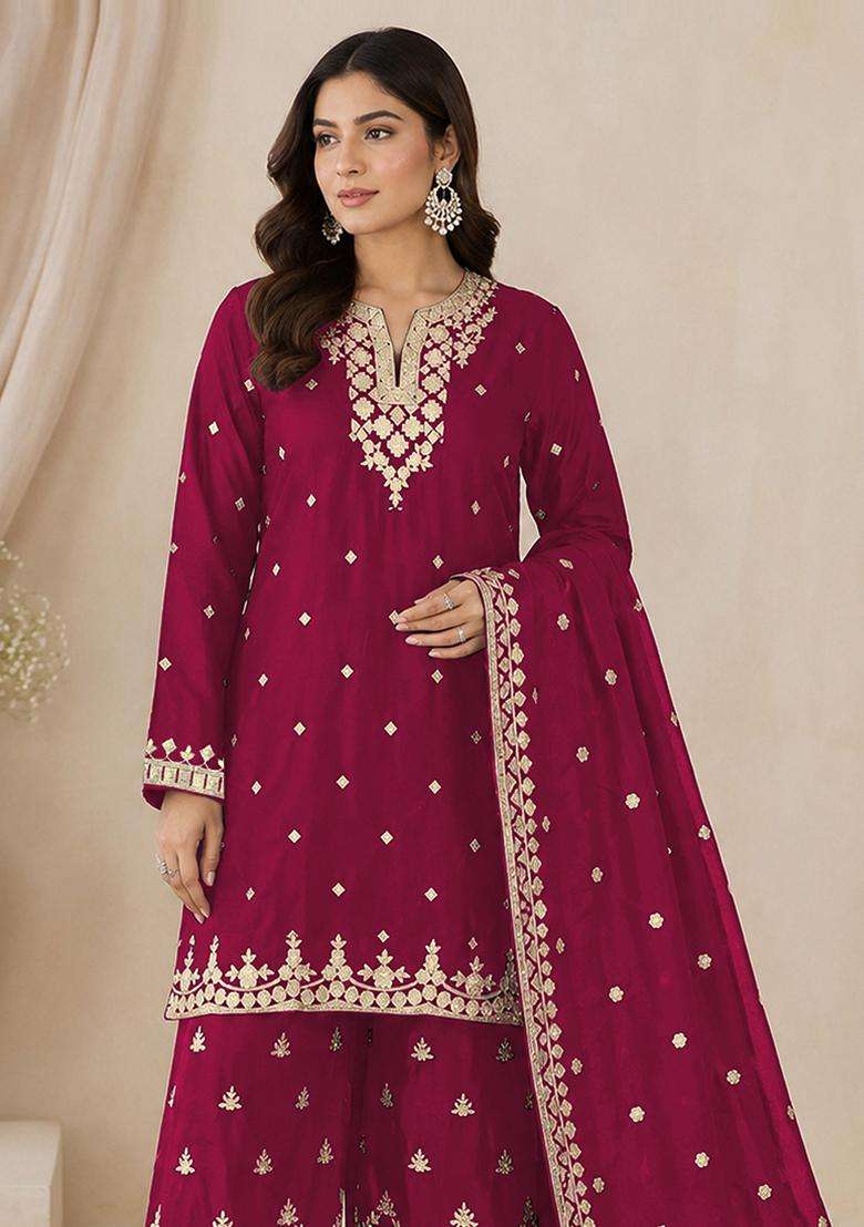 Rani Sequin Work Silk Palazzo Set - Indya