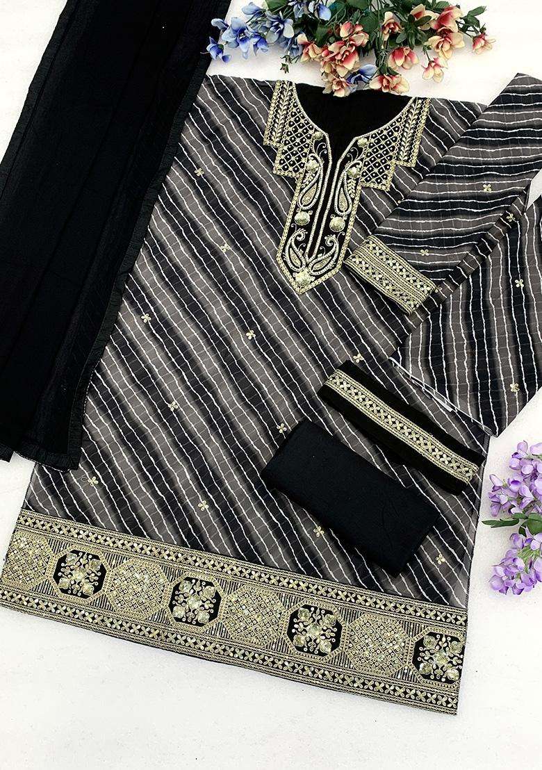 Black Sequin Work Georgette Sharara Set - Indya