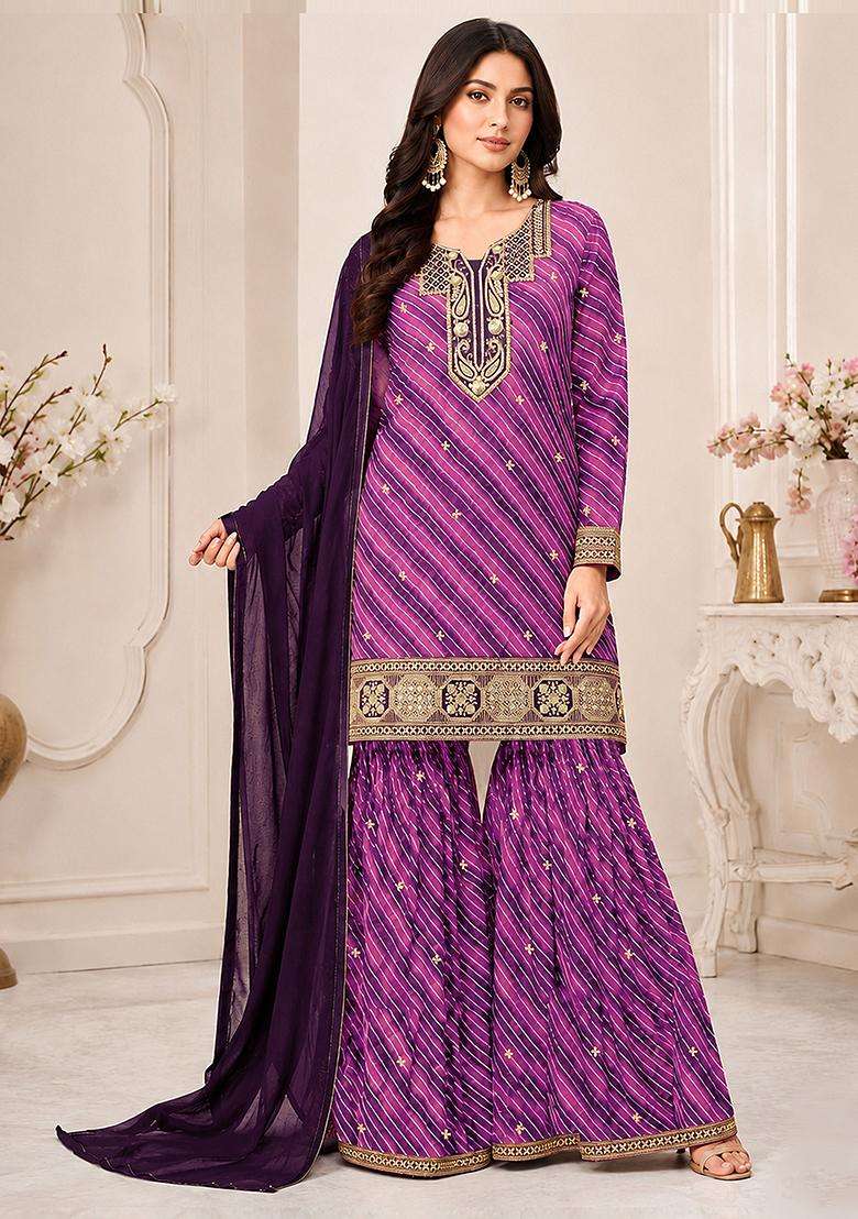 Royal Sequin Work Georgette Sharara Set - Indya