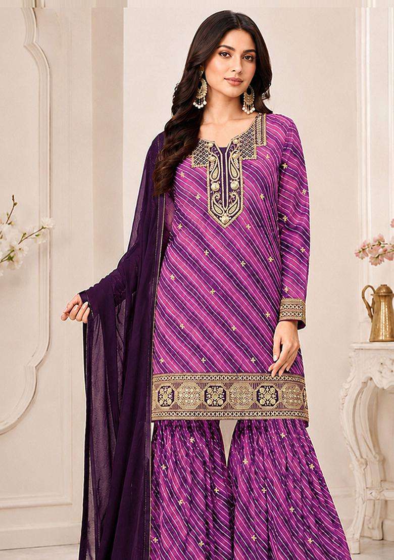 Royal Sequin Work Georgette Sharara Set - Indya