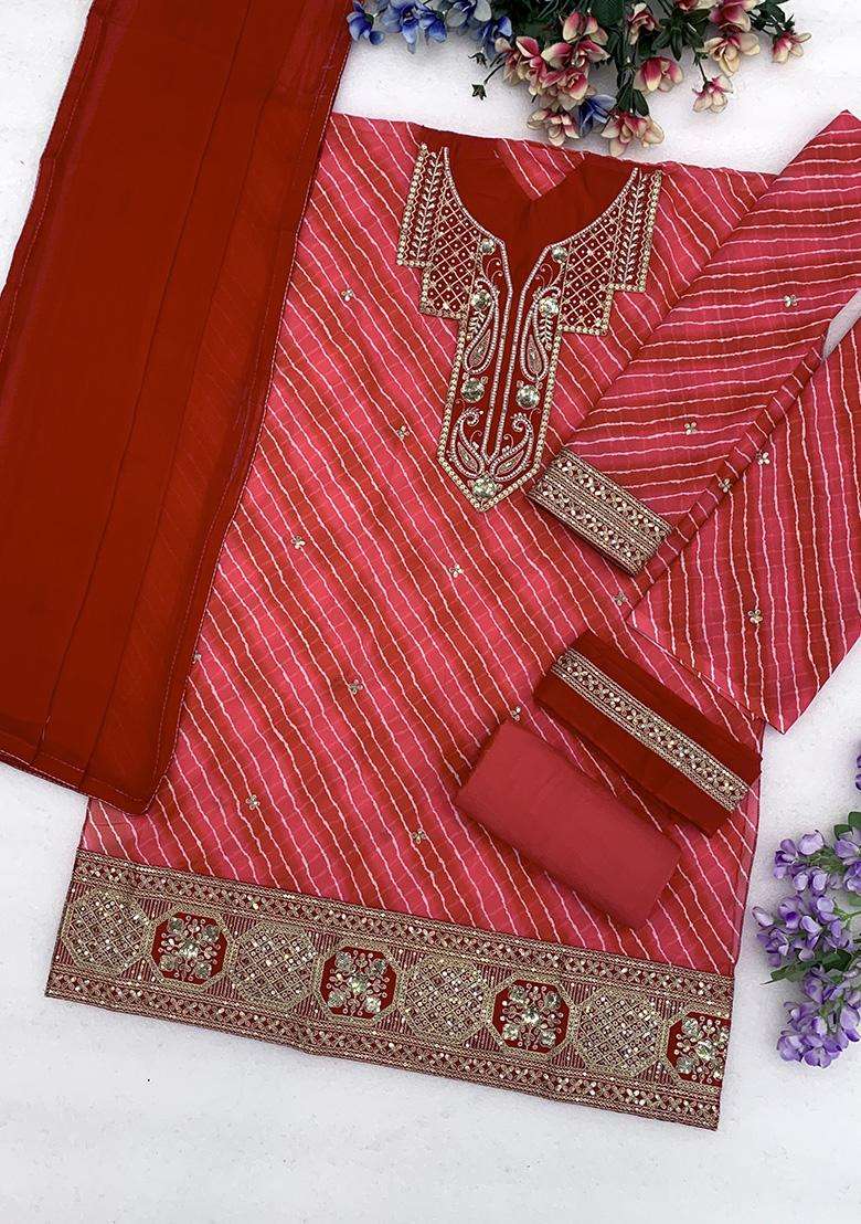 Magenta Sequin Work Georgette Sharara Set - Indya