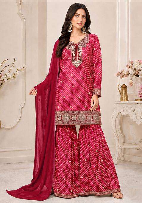 Magenta Sequin Work Georgette Sharara Set
