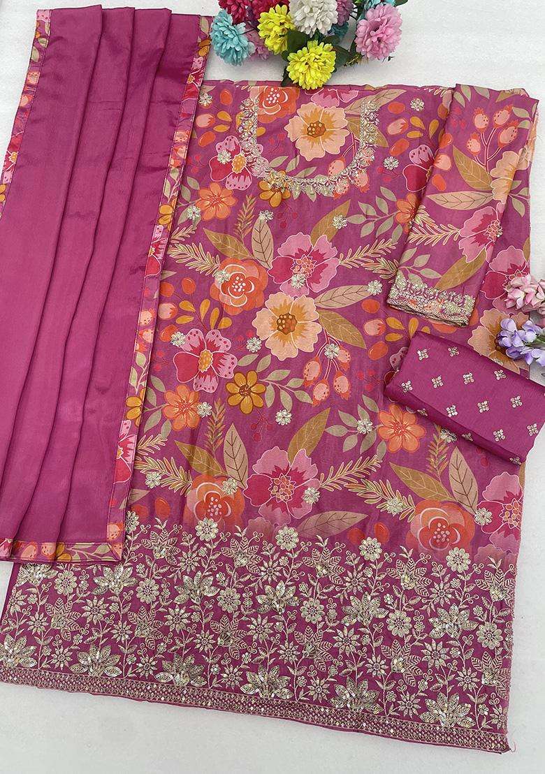 Pink Sequin Work Silk Sharara Set - Indya