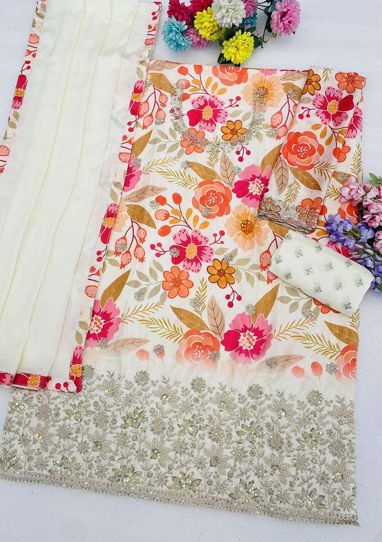 Off Sequin Work Silk Sharara Set - Indya