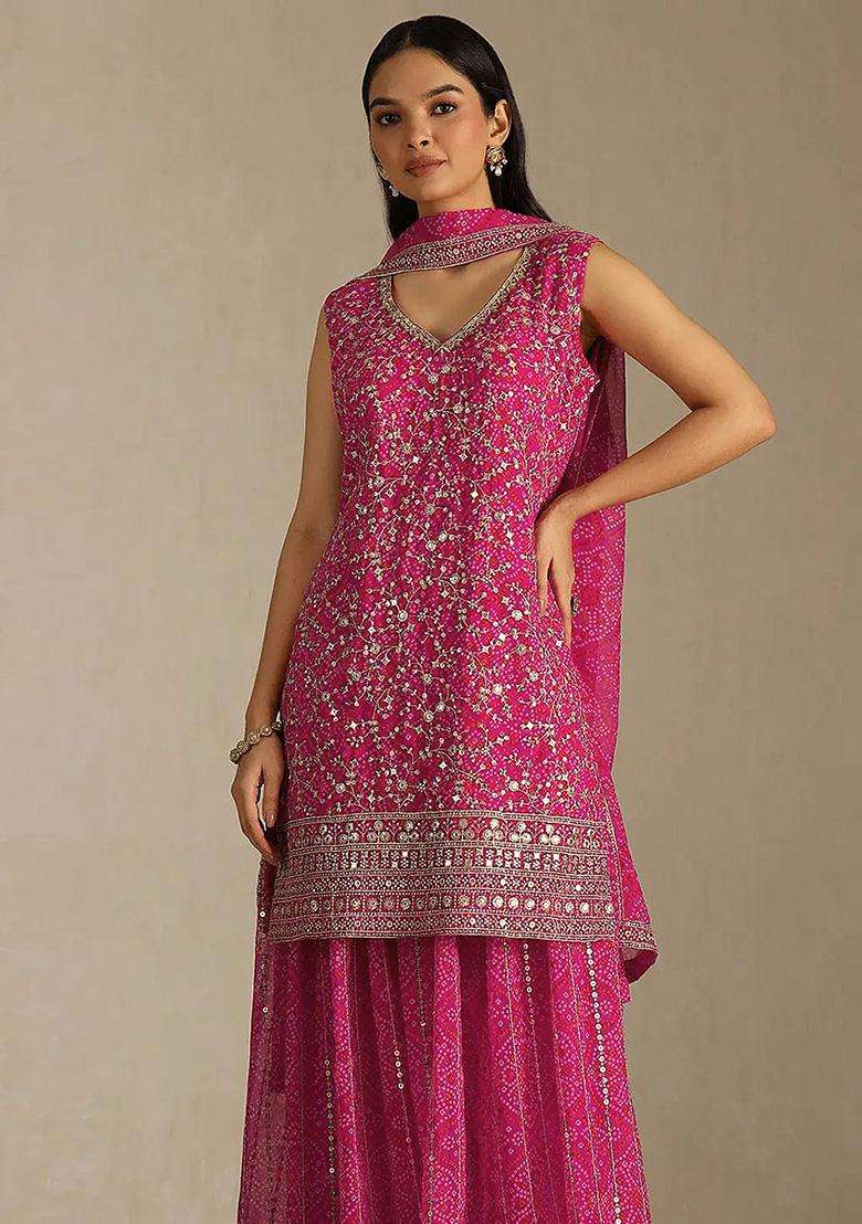 Rani Sequin Work Georgette Sharara Set - Indya