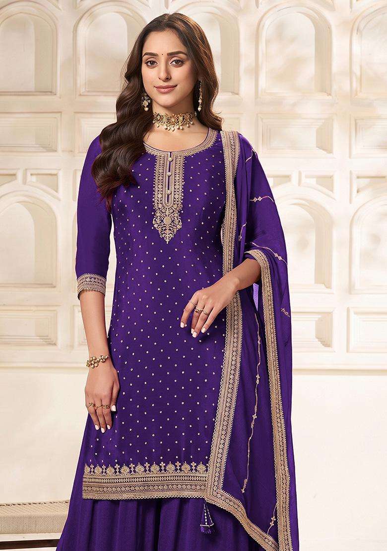 Dark Sequin Work Silk Sharara Set - Indya