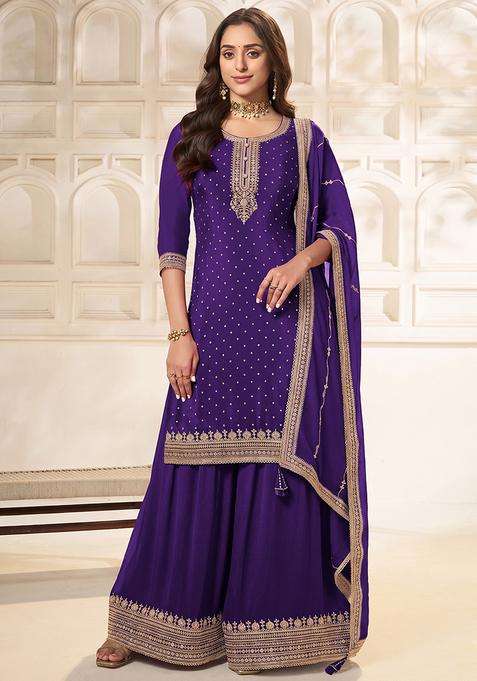 Dark Sequin Work Silk Sharara Set
